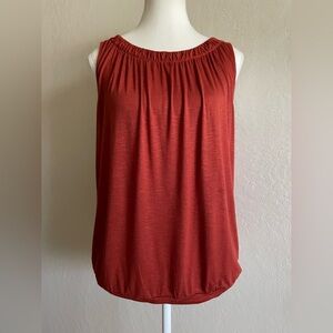 Loft Rust Red Gathered Neckline Top